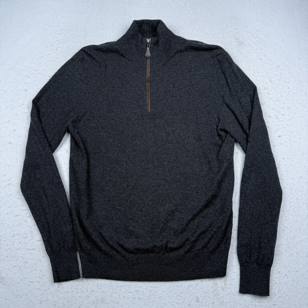 Neiman Marcus Sweater Mens Large Gray 100% Cashmere 1/4 Zip Mock Neck Knit